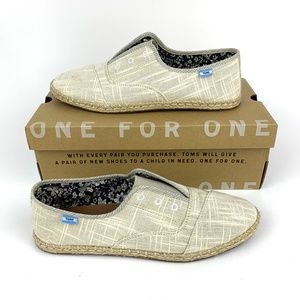 TOMS Palmera Natural Linen Slip-on Laceless Sneakers size 8.5 Vegan Original Box